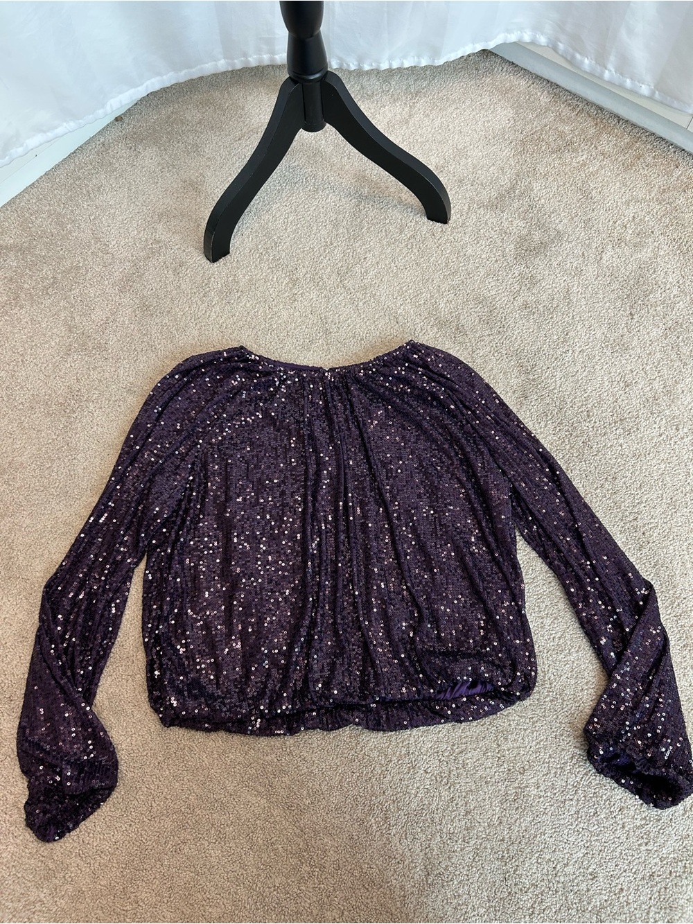 Suzy Shier plum purple Sequin Long Sleeve Peasant Blouse Sz L NWOT sparkly - Picture 5 of 11